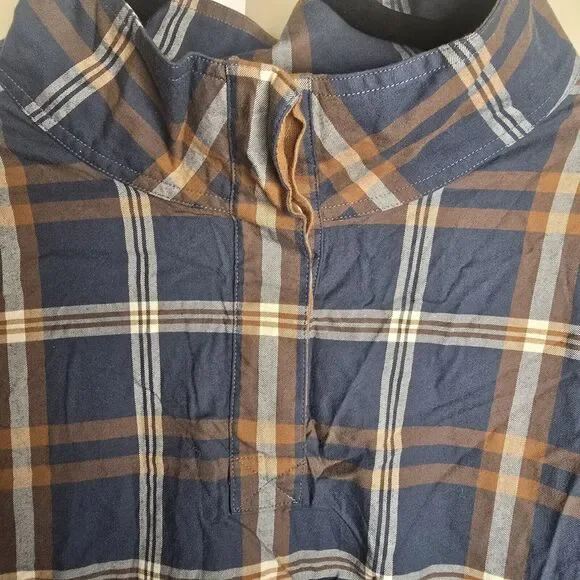 L.L. Bean Signature Women's L Grayish Blue Plaid 1/4 Button Pullover Drawstring - Picture 6 of 14